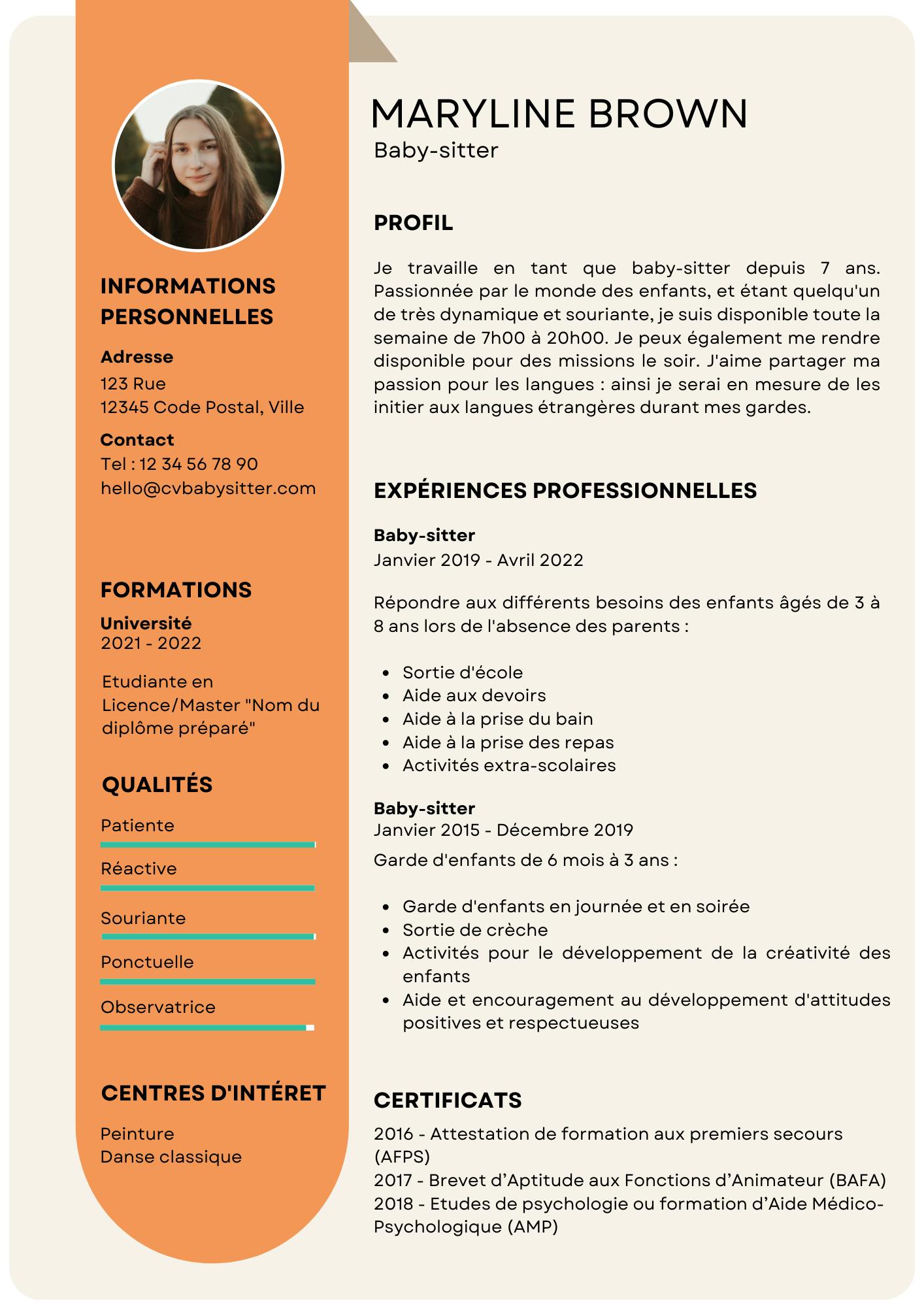 Cv baby-sitter